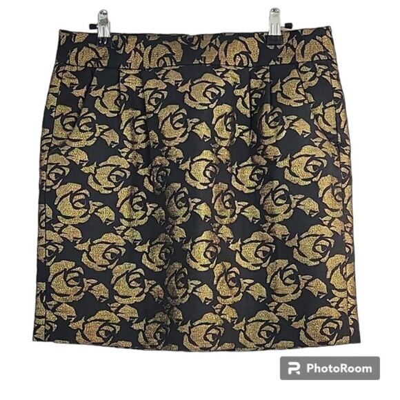 Ann Taylor Loft Brocade Black and Gold Rose Shimmery Skirt- Size 6 - Picture 1 of 8